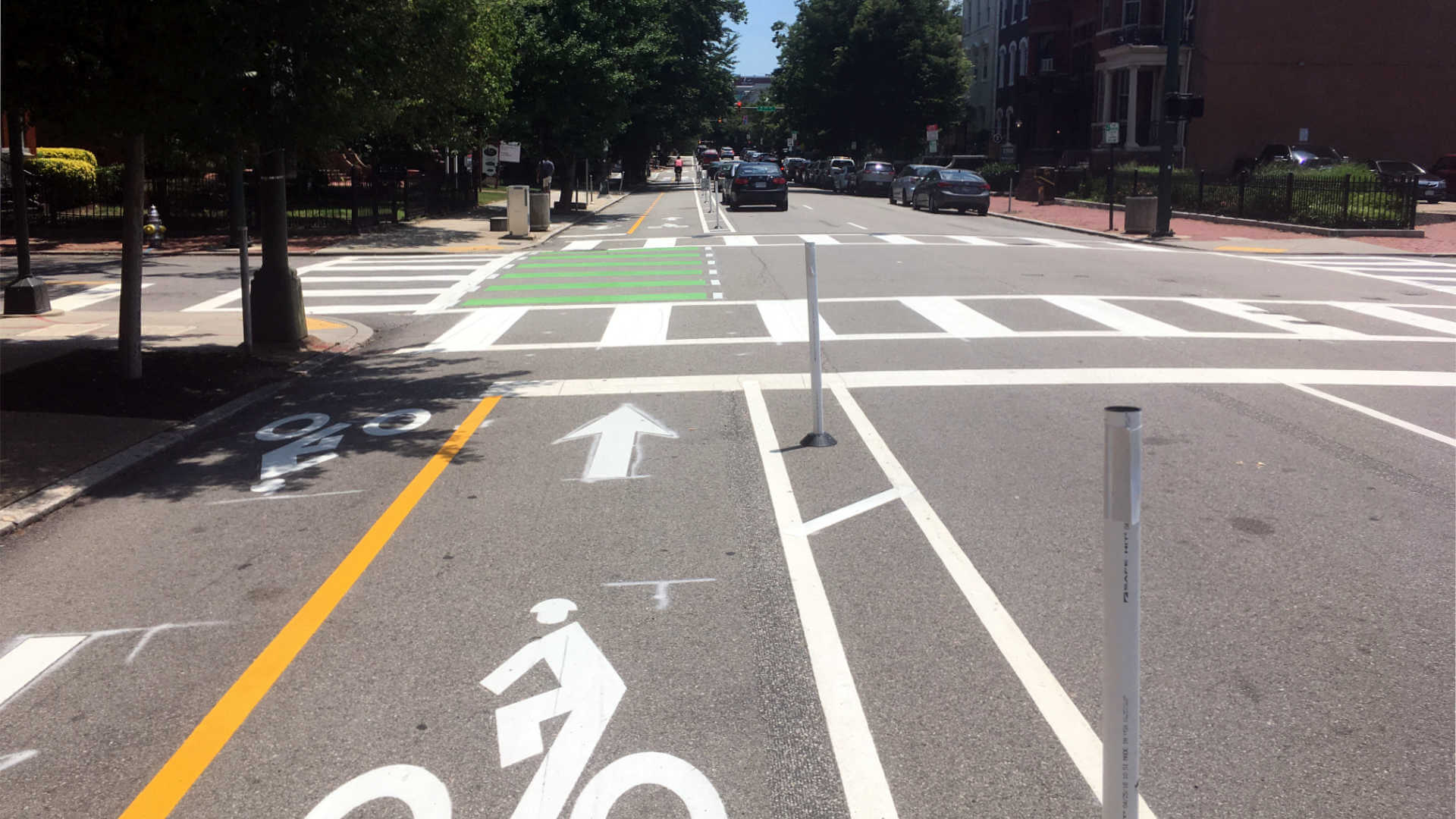 One of the newer, separated sections of bike paths in the city - it's great to be able to blast through downtown without worry as much about traffic!