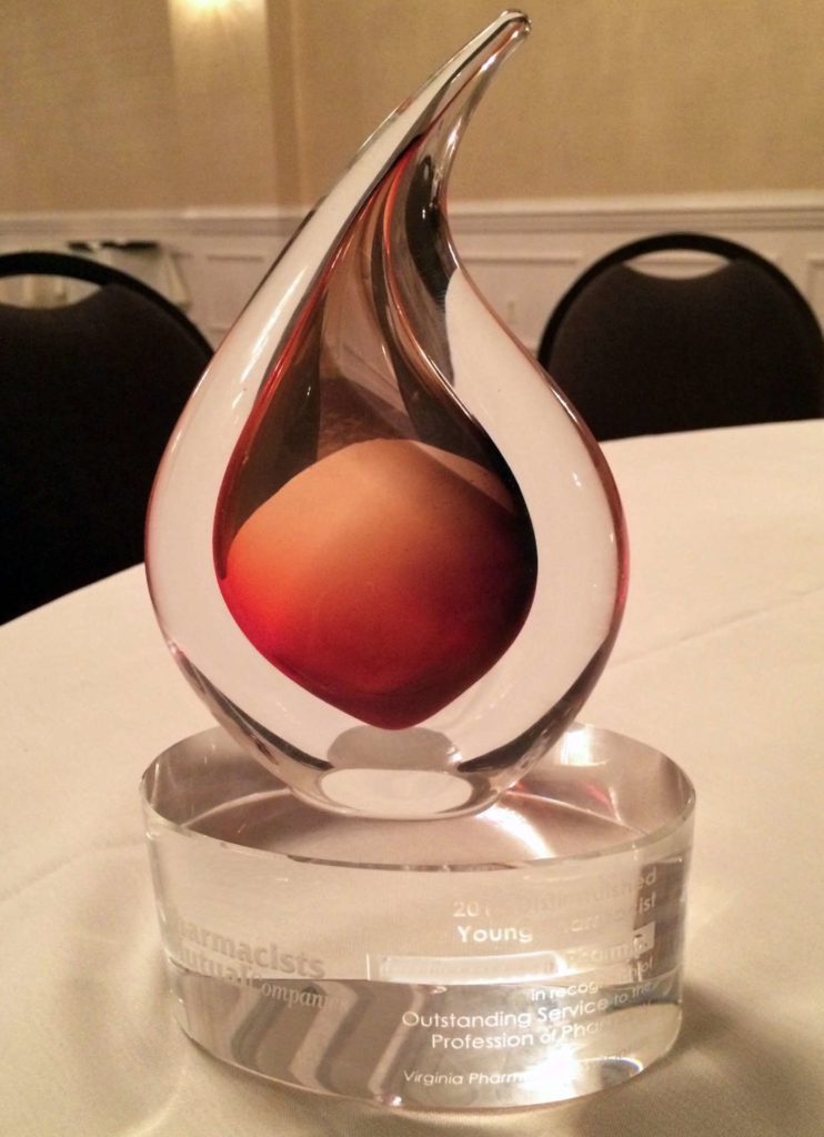 A sign of success: an award I won as a distinguished pharmacist from our regional professional association.