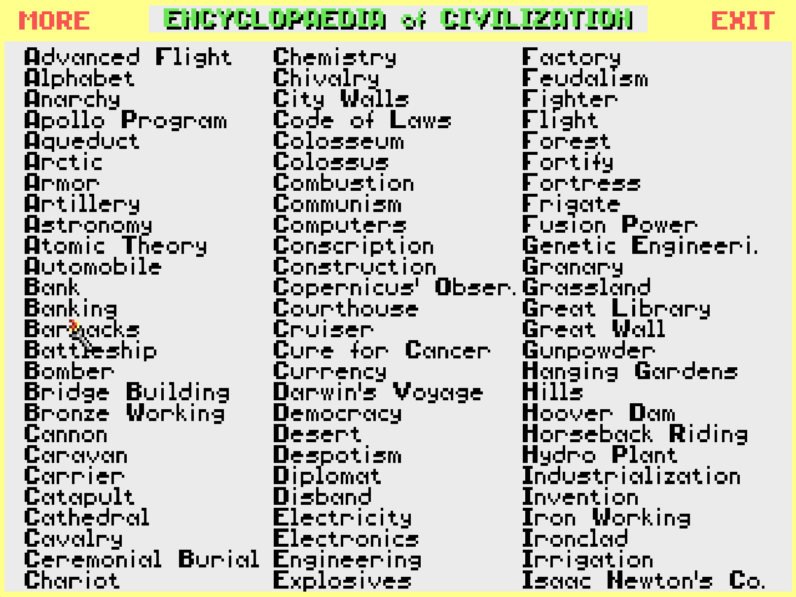 Page 1 of 1991's Civilization in-game encyclopedia, the Civilopedia.