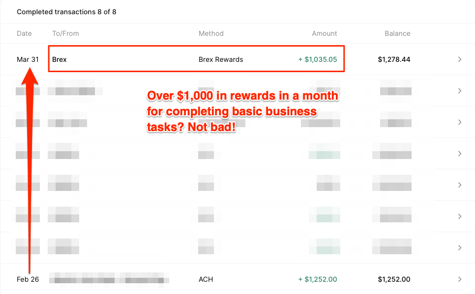Brex rewards signup bonus earned us over $1,000 in a single month!