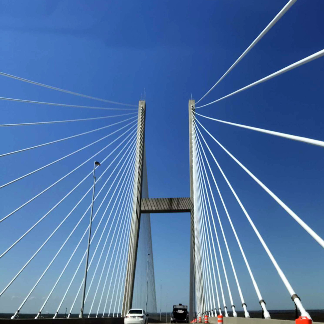 Driving over a suspension bridge to one of our destinations