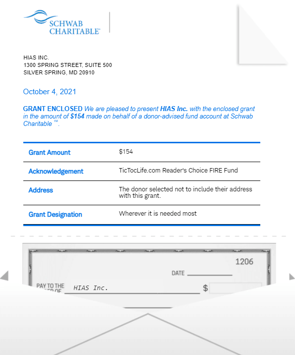 Our September donation to HIAS, Inc.