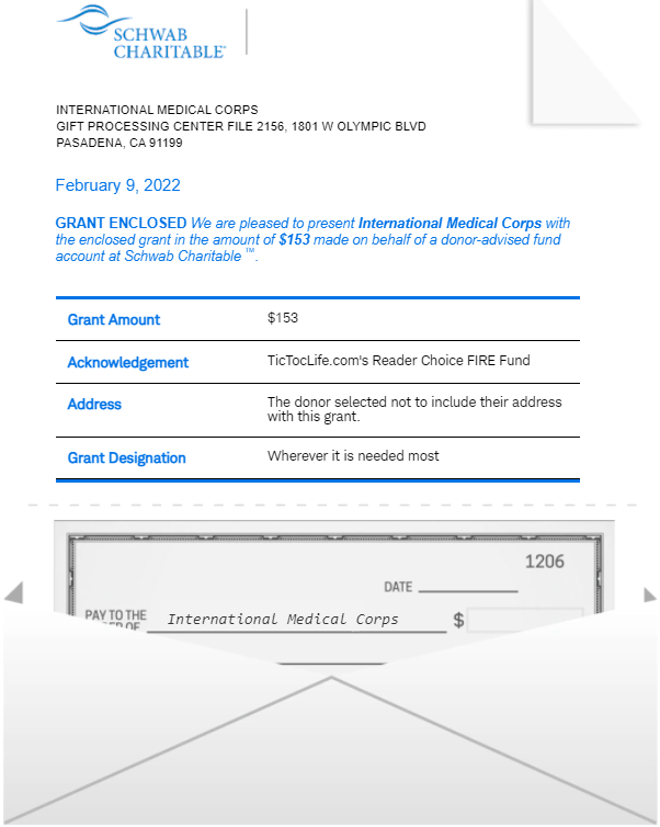 Donation letter to International Medical Corps