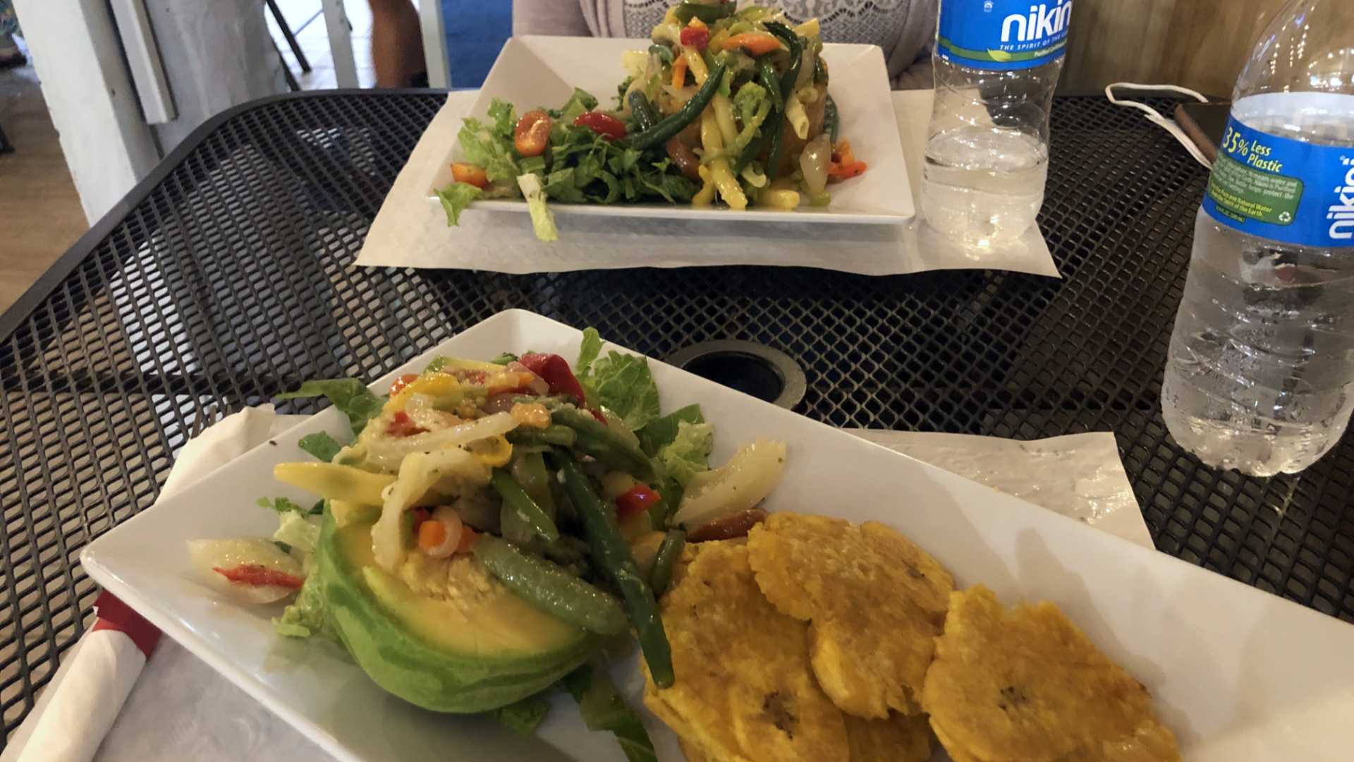 Stuffed avocado (Aguacate Relleno) and fried, stuffed plantains (Mofongo) -- yum!