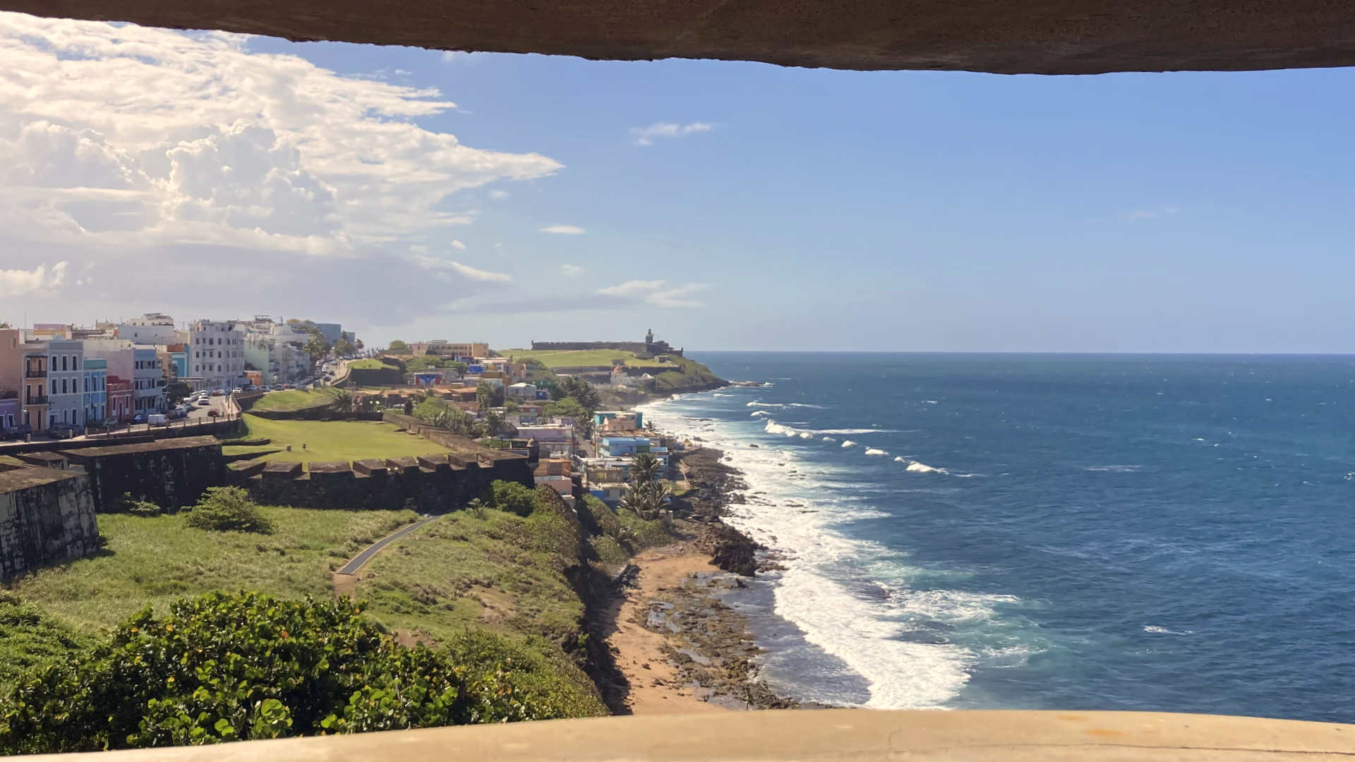 The northern coast of Puerto Rico at the capital, San Juan, protected by fortifications.