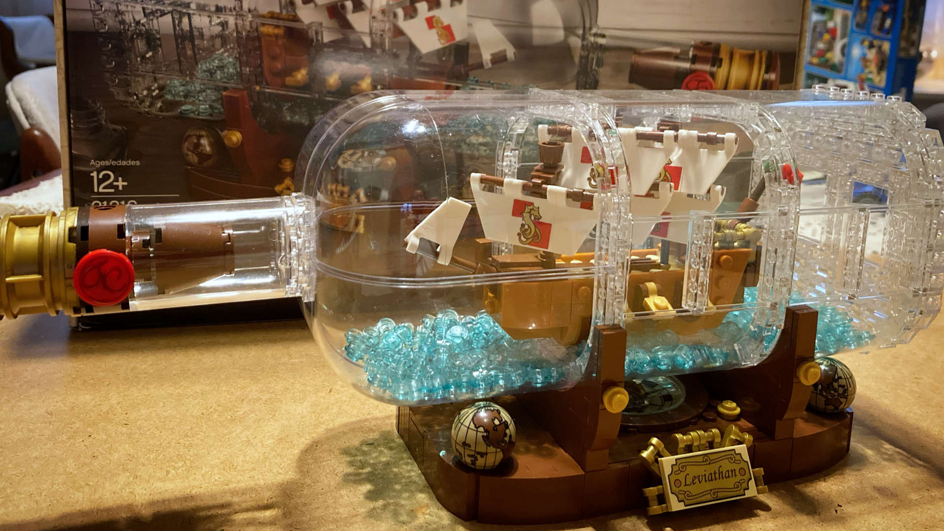 Building Lego's ship in a bottle was a way to destress after filing our taxes!