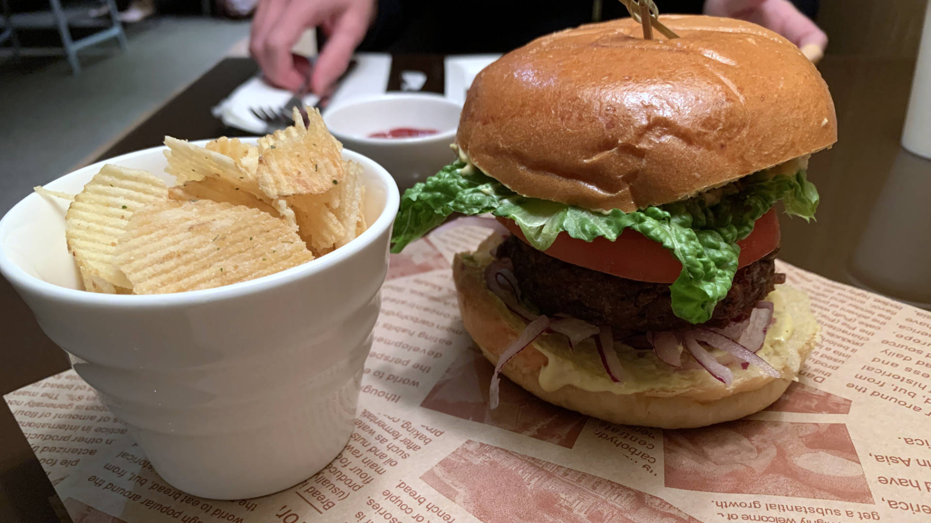 Another awesome benefit of travel cards like Chase's Sapphire Preferred or Reserve is Priority Pass subscriptions which let you enter airport lounges around the globe. We were super pleased to find that Virgin's Clubhouse serves Beyond Burgers! A real find for a pair of striving pescatarians.