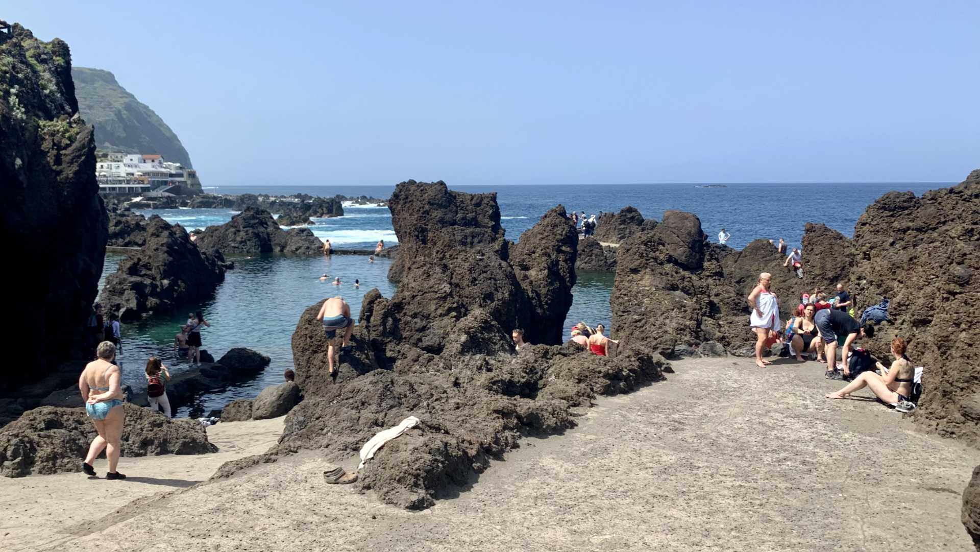 Madeira's Piscinas Naturais Velhas — ocean front lava rock pools.