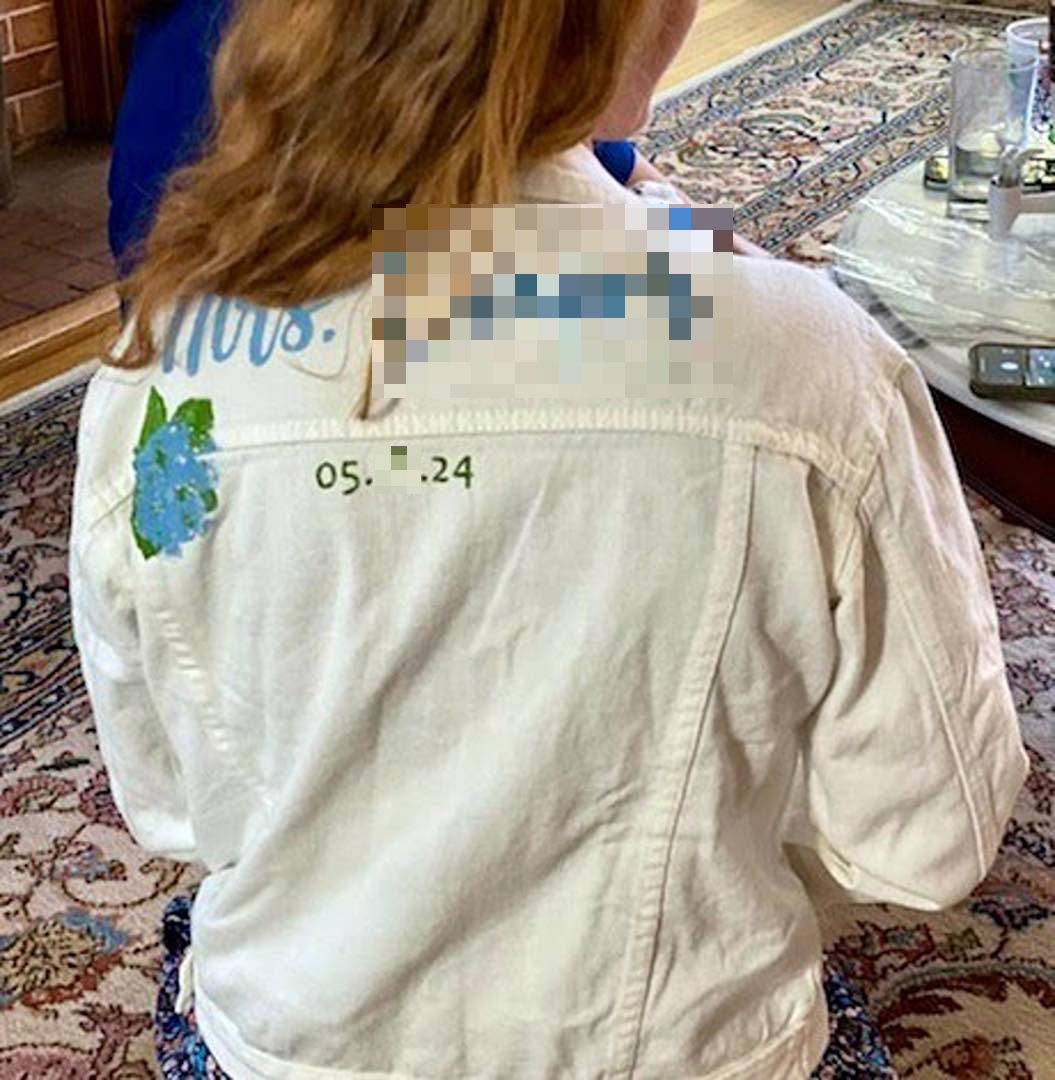 Jenni had a little gathering with her ladies to celebrate our upcoming wedding. And, they made a lovely hand decorated coat for her to wear during the bachelorette!