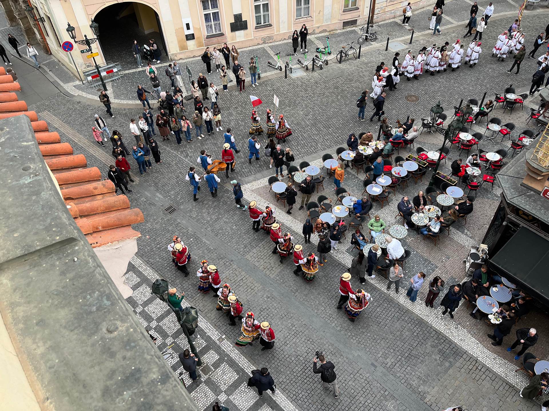 The view out the window of our Airbnb in Prague—just off the Royal Route. We had built-in entertainment during the festival days!