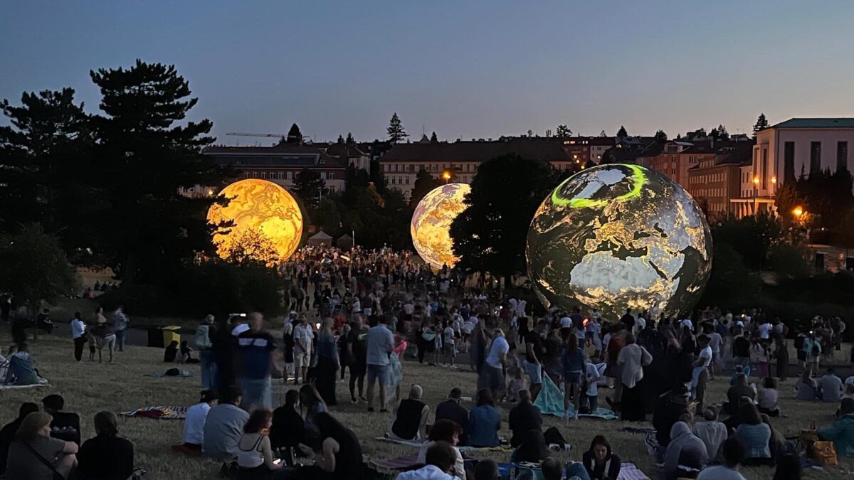 Brno's awesome summer astronomy festival featured massive air filled depictions of celestial objects in different imagined states or histories.