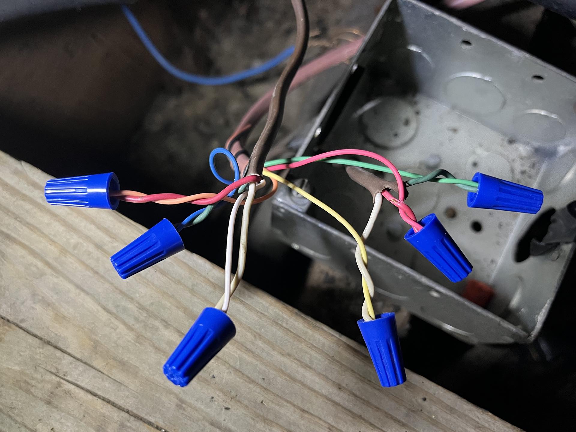 Chris's next HVAC project—rewiring the thermostat wire run from the air handler to the thermostat so that it's using a modern 18/8 instead of whatever this crazy 18/3 pairing is (where one run is dead!).