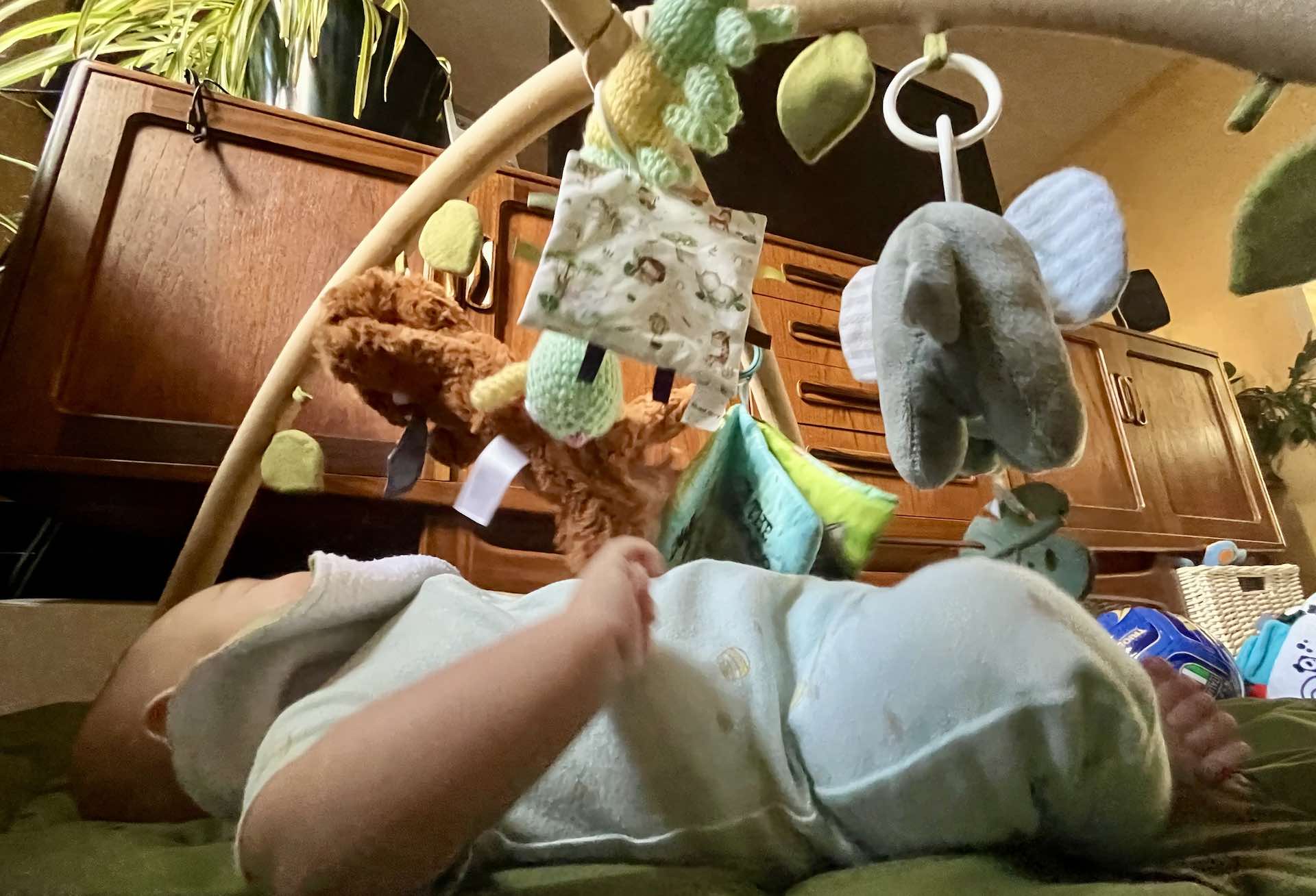 So many things to bop and play with from his new play mat!