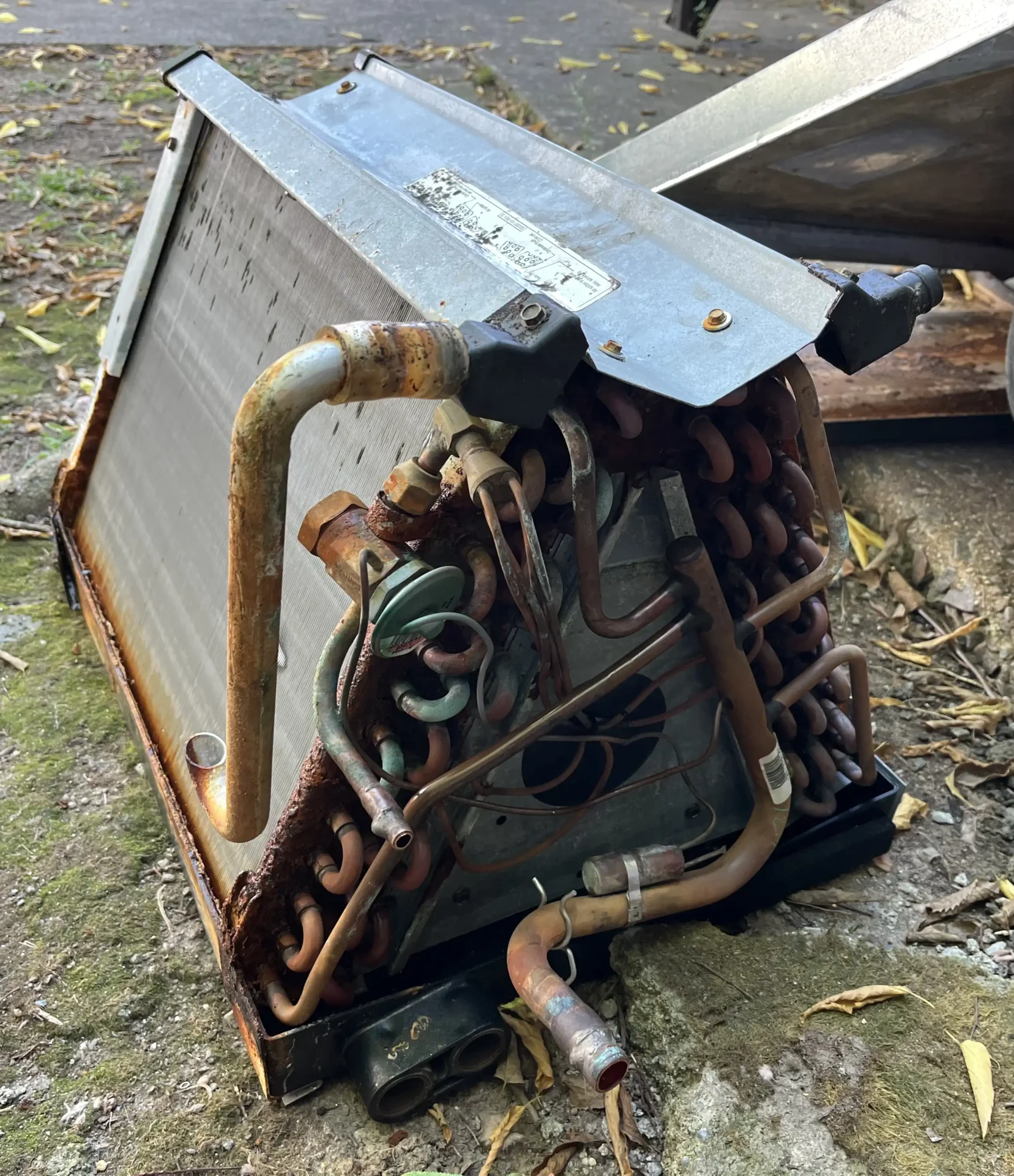 The HVAC coil, rusty.